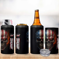 Custom American Flag Skull 4 in 1 Can Cooler Tumbler with Bowling Pins Flame Effect and Grunge Pattern - Wonder Print Shop