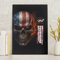 Custom American Flag Skull Canvas Wall Art with Bowling Pins Flame Effect and Grunge Pattern - Wonder Print Shop
