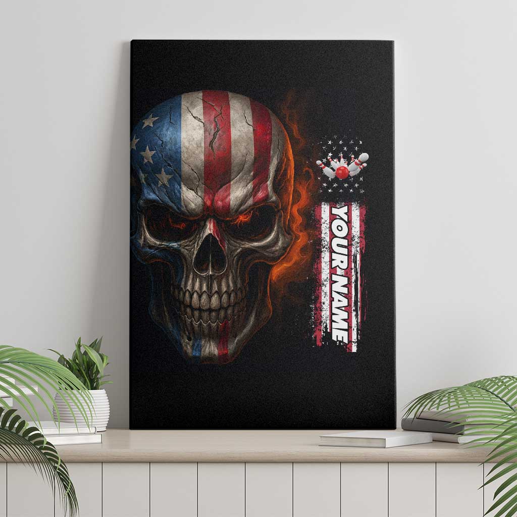 Custom American Flag Skull Canvas Wall Art with Bowling Pins Flame Effect and Grunge Pattern - Wonder Print Shop