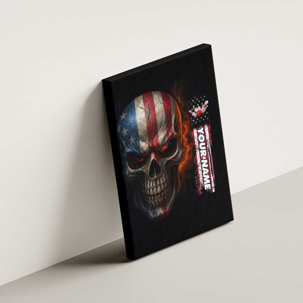 Custom American Flag Skull Canvas Wall Art with Bowling Pins Flame Effect and Grunge Pattern - Wonder Print Shop