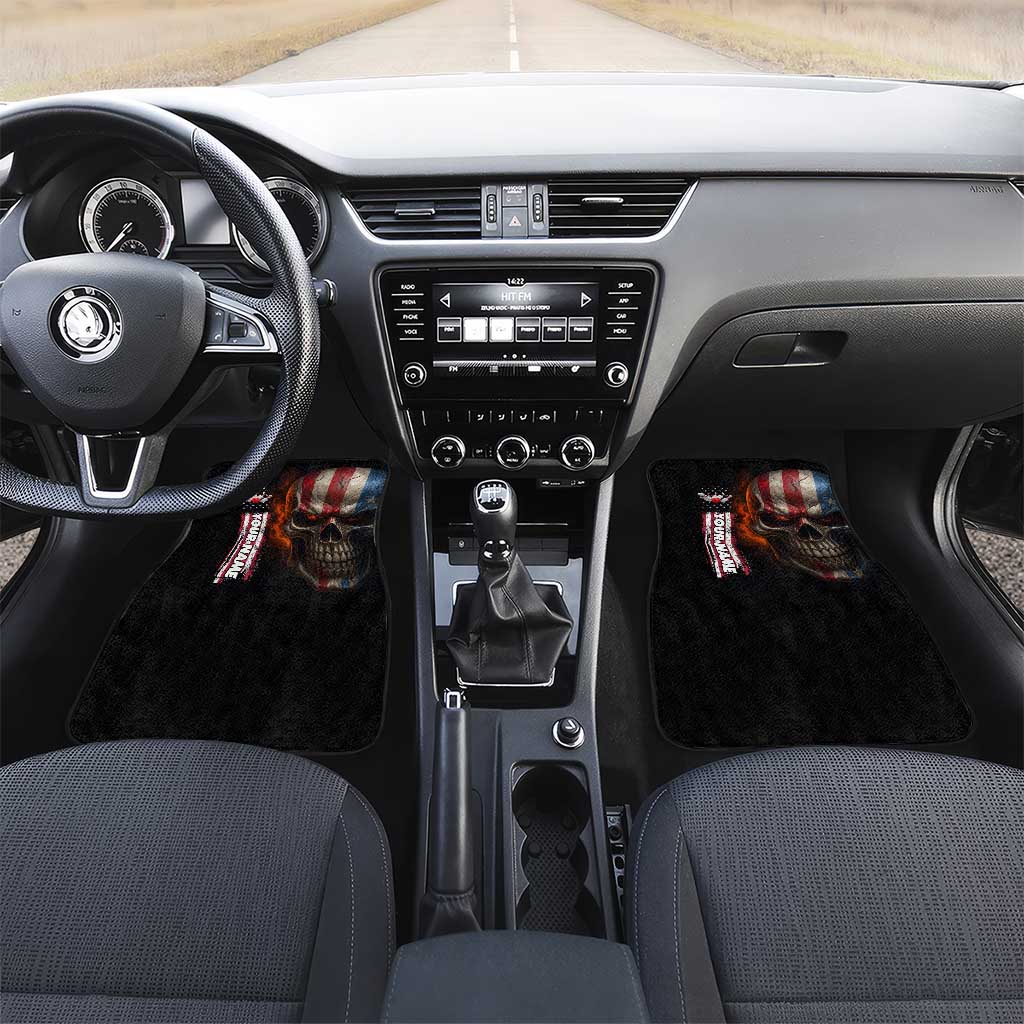 Custom American Flag Skull Car Mats with Bowling Pins Flame Effect and Grunge Pattern - Wonder Print Shop