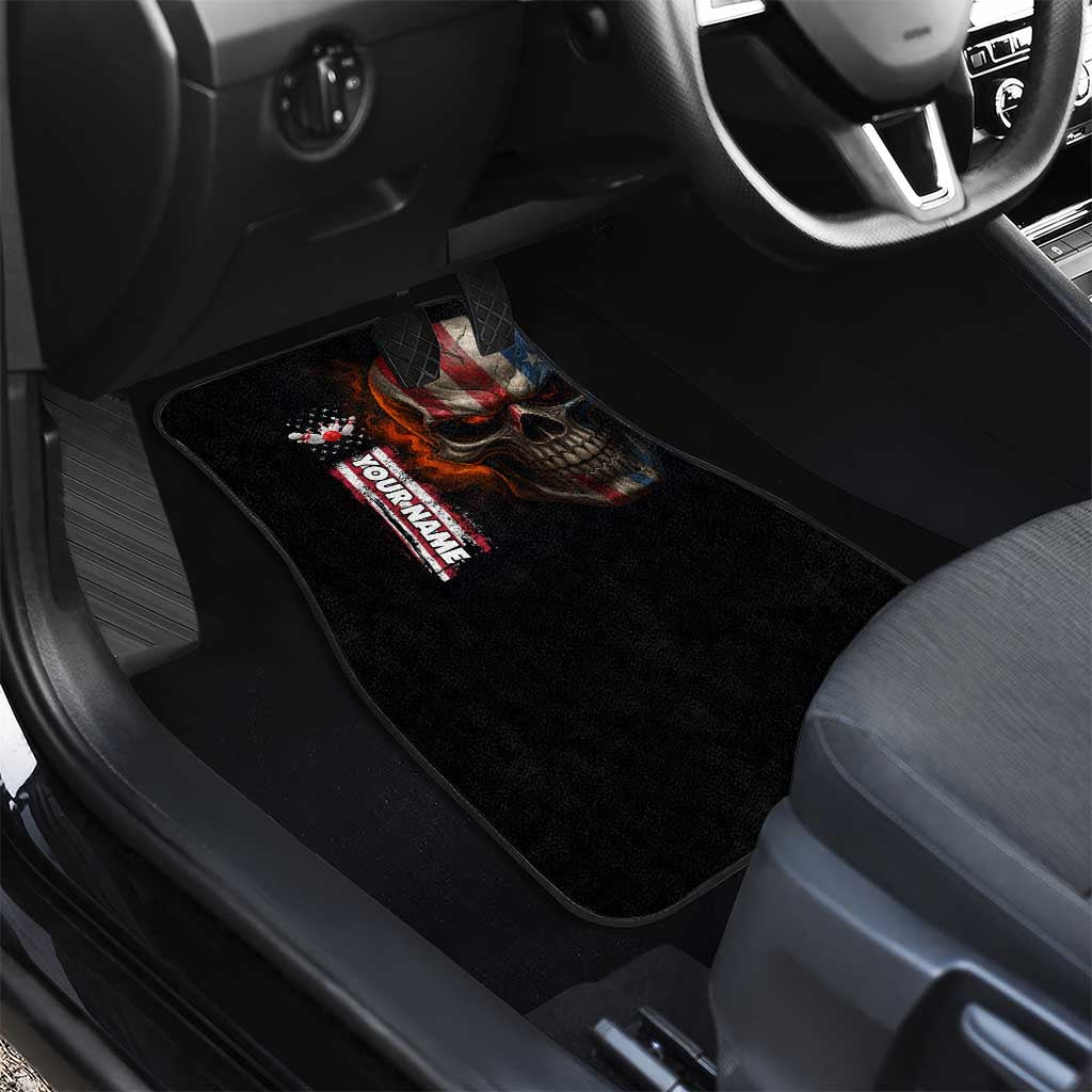 Custom American Flag Skull Car Mats with Bowling Pins Flame Effect and Grunge Pattern - Wonder Print Shop