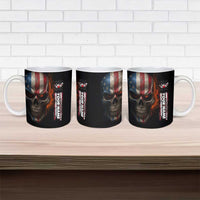 Custom American Flag Skull Ceramic Mug with Bowling Pins Flame Effect and Grunge Pattern - Wonder Print Shop