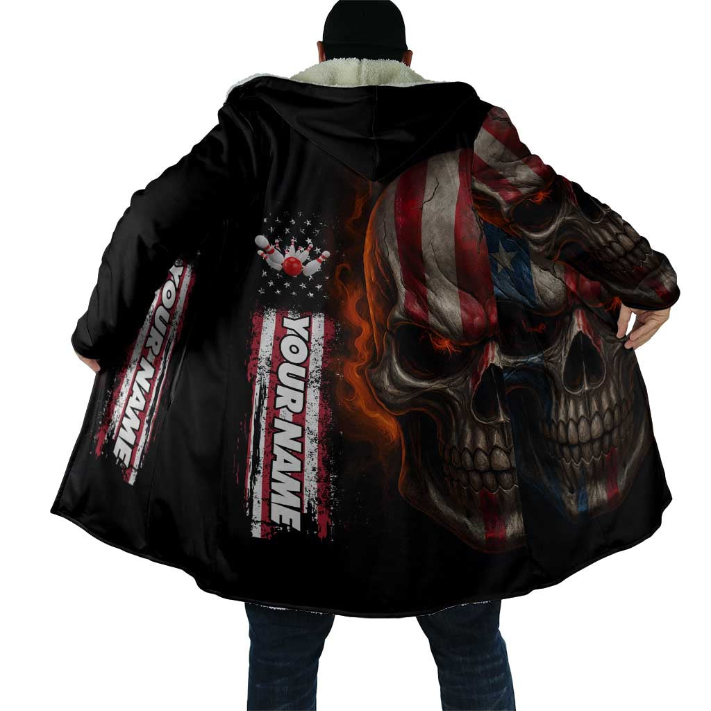 Custom American Flag Skull Cloak with Bowling Pins Flame Effect and Grunge Pattern - Wonder Print Shop