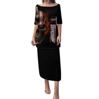 Custom American Flag Skull Family Matching Puletasi and Hawaiian Shirt with Bowling Pins Flame Effect and Grunge Pattern - Wonder Print Shop