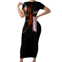 Custom American Flag Skull Family Matching Short Sleeve Bodycon Dress and Hawaiian Shirt with Bowling Pins Flame Effect and Grunge Pattern - Wonder Print Shop