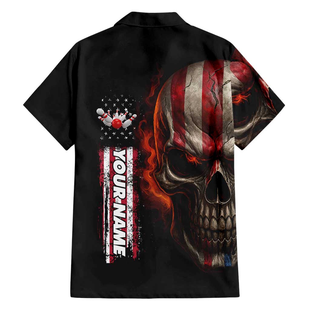 Custom American Flag Skull Family Matching Tank Maxi Dress and Hawaiian Shirt with Bowling Pins Flame Effect and Grunge Pattern - Wonder Print Shop