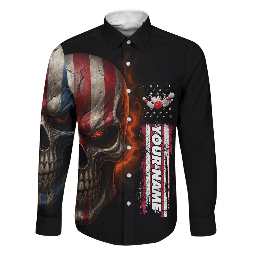 Custom American Flag Skull Family Matching Tank Maxi Dress and Hawaiian Shirt with Bowling Pins Flame Effect and Grunge Pattern - Wonder Print Shop
