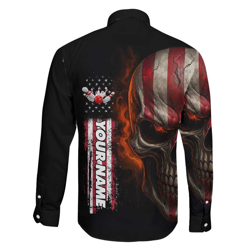 Custom American Flag Skull Family Matching Tank Maxi Dress and Hawaiian Shirt with Bowling Pins Flame Effect and Grunge Pattern - Wonder Print Shop