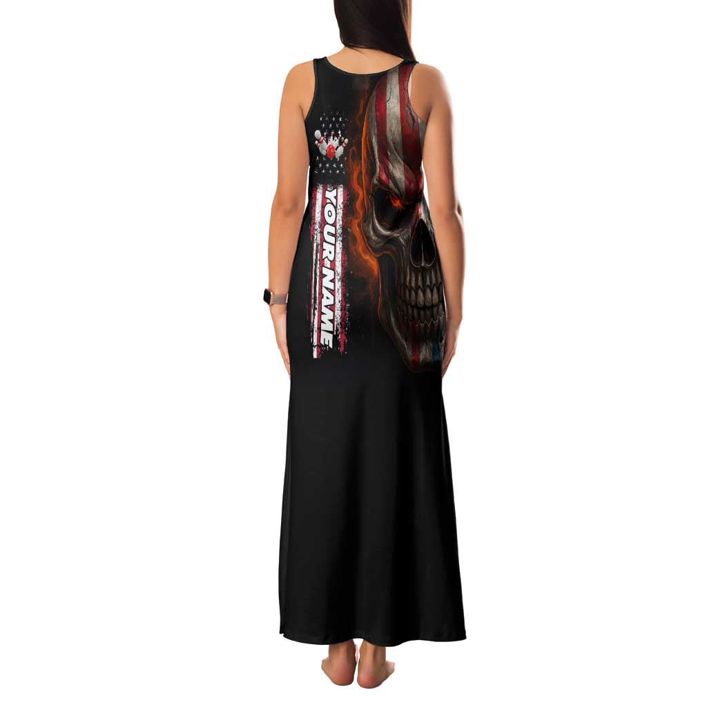 Custom American Flag Skull Family Matching Tank Maxi Dress and Hawaiian Shirt with Bowling Pins Flame Effect and Grunge Pattern - Wonder Print Shop