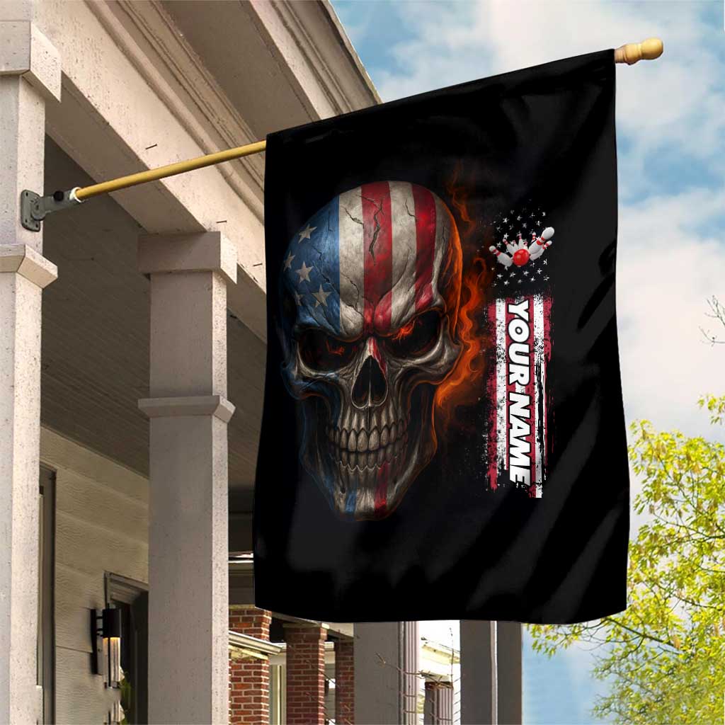 Custom American Flag Skull Garden Flag with Bowling Pins Flame Effect and Grunge Pattern - Wonder Print Shop