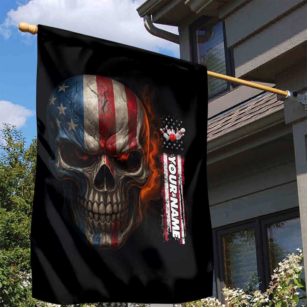 Custom American Flag Skull Garden Flag with Bowling Pins Flame Effect and Grunge Pattern - Wonder Print Shop