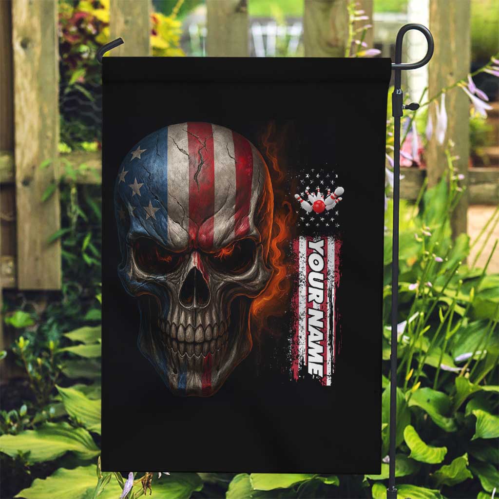 Custom American Flag Skull Garden Flag with Bowling Pins Flame Effect and Grunge Pattern - Wonder Print Shop