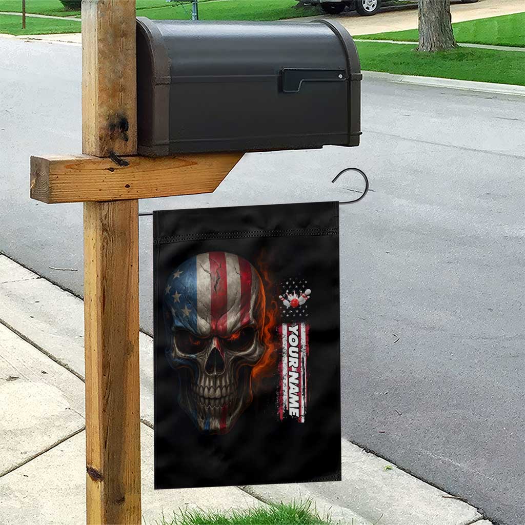 Custom American Flag Skull Garden Flag with Bowling Pins Flame Effect and Grunge Pattern - Wonder Print Shop