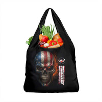 Custom American Flag Skull Grocery Bag with Bowling Pins Flame Effect and Grunge Pattern - Wonder Print Shop
