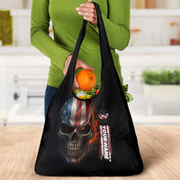 Custom American Flag Skull Grocery Bag with Bowling Pins Flame Effect and Grunge Pattern - Wonder Print Shop