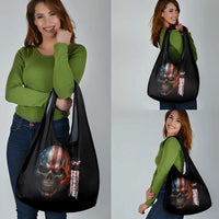 Custom American Flag Skull Grocery Bag with Bowling Pins Flame Effect and Grunge Pattern - Wonder Print Shop