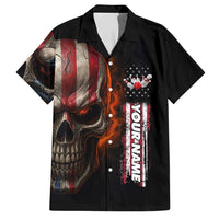 Custom American Flag Skull Hawaiian Shirt with Bowling Pins Flame Effect and Grunge Pattern - Wonder Print Shop