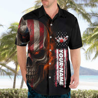 Custom American Flag Skull Hawaiian Shirt with Bowling Pins Flame Effect and Grunge Pattern - Wonder Print Shop