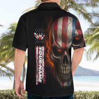 Custom American Flag Skull Hawaiian Shirt with Bowling Pins Flame Effect and Grunge Pattern - Wonder Print Shop