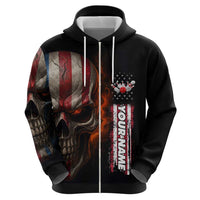 Custom American Flag Skull Hoodie with Bowling Pins Flame Effect and Grunge Pattern - Wonder Print Shop