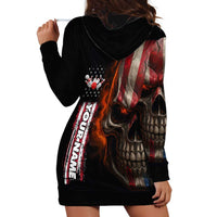 Custom American Flag Skull Hoodie Dress with Bowling Pins Flame Effect and Grunge Pattern - Wonder Print Shop