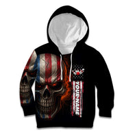 Custom American Flag Skull Kid Hoodie with Bowling Pins Flame Effect and Grunge Pattern - Wonder Print Shop