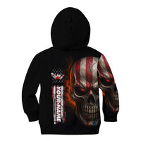 Custom American Flag Skull Kid Hoodie with Bowling Pins Flame Effect and Grunge Pattern - Wonder Print Shop