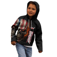 Custom American Flag Skull Kid Hoodie with Bowling Pins Flame Effect and Grunge Pattern - Wonder Print Shop