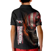 Custom American Flag Skull Kid Polo Shirt with Bowling Pins Flame Effect and Grunge Pattern - Wonder Print Shop