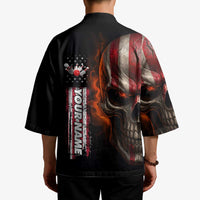 Custom American Flag Skull Kimono with Bowling Pins Flame Effect and Grunge Pattern - Wonder Print Shop