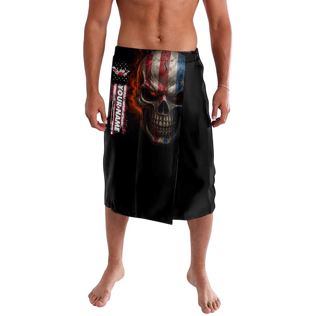 Custom American Flag Skull Lavalava with Bowling Pins Flame Effect and Grunge Pattern - Wonder Print Shop