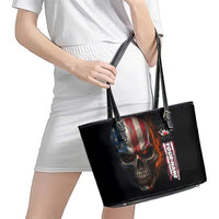 Custom American Flag Skull Leather Tote Bag with Bowling Pins Flame Effect and Grunge Pattern - Wonder Print Shop