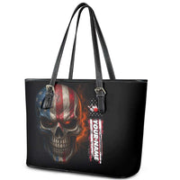 Custom American Flag Skull Leather Tote Bag with Bowling Pins Flame Effect and Grunge Pattern - Wonder Print Shop