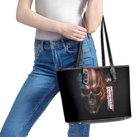 Custom American Flag Skull Leather Tote Bag with Bowling Pins Flame Effect and Grunge Pattern - Wonder Print Shop