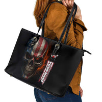 Custom American Flag Skull Leather Tote Bag with Bowling Pins Flame Effect and Grunge Pattern - Wonder Print Shop