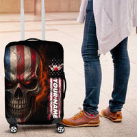 Custom American Flag Skull Luggage Cover with Bowling Pins Flame Effect and Grunge Pattern - Wonder Print Shop