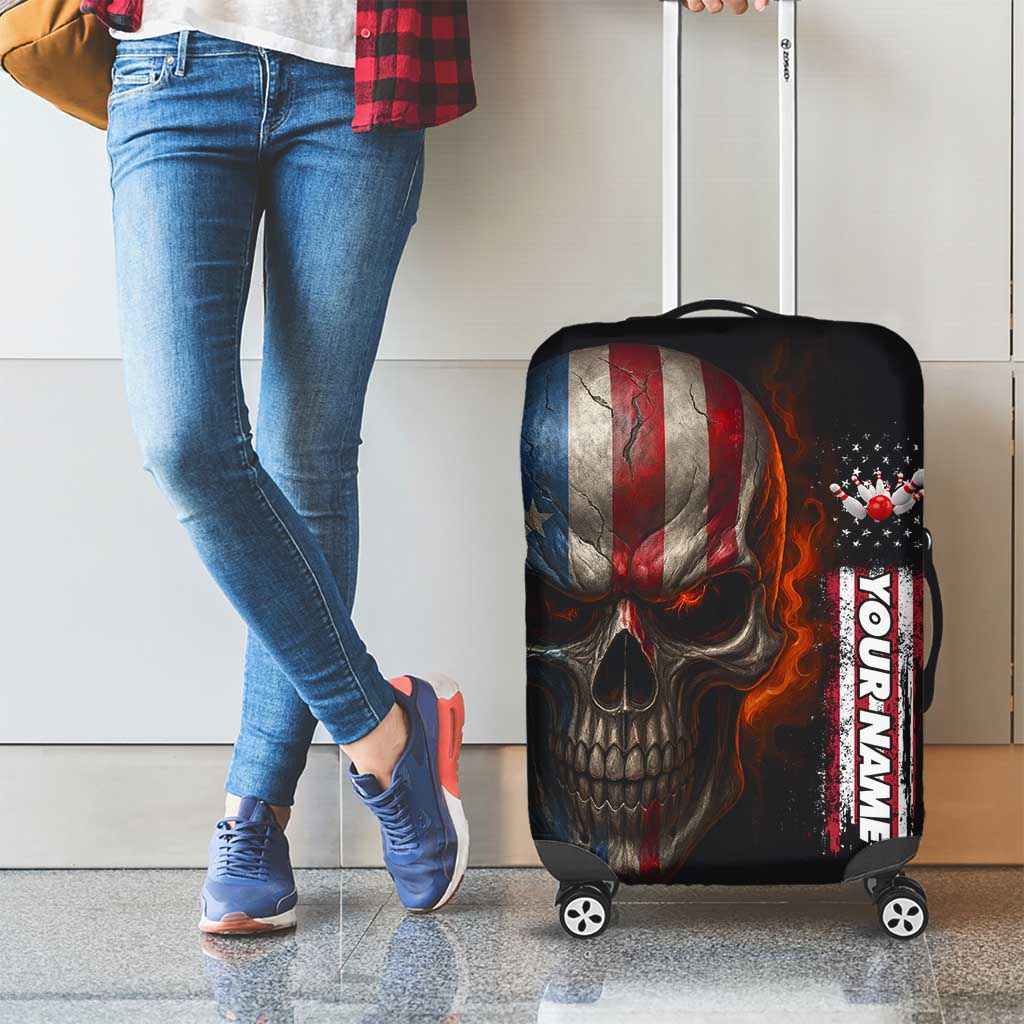 Custom American Flag Skull Luggage Cover with Bowling Pins Flame Effect and Grunge Pattern - Wonder Print Shop
