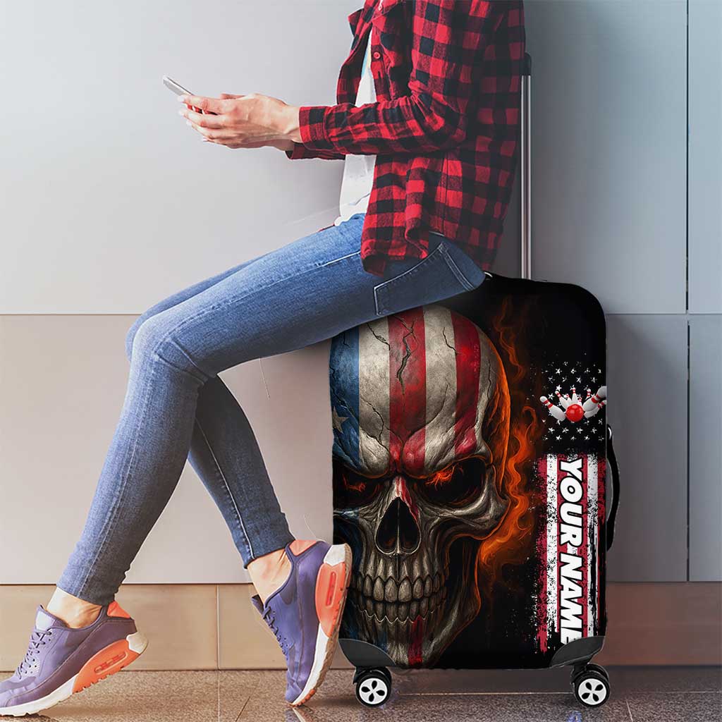 Custom American Flag Skull Luggage Cover with Bowling Pins Flame Effect and Grunge Pattern - Wonder Print Shop