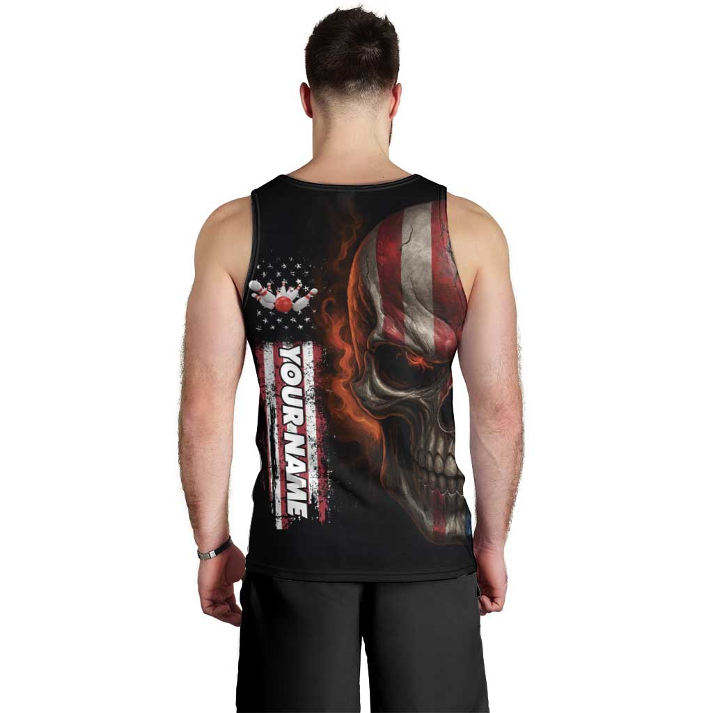 Custom American Flag Skull Men Tank Top with Bowling Pins Flame Effect and Grunge Pattern - Wonder Print Shop