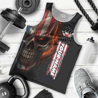 Custom American Flag Skull Men Tank Top with Bowling Pins Flame Effect and Grunge Pattern - Wonder Print Shop