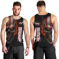 Custom American Flag Skull Men Tank Top with Bowling Pins Flame Effect and Grunge Pattern - Wonder Print Shop