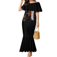 Custom American Flag Skull Mermaid Dress with Bowling Pins Flame Effect and Grunge Pattern - Wonder Print Shop