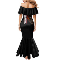 Custom American Flag Skull Mermaid Dress with Bowling Pins Flame Effect and Grunge Pattern - Wonder Print Shop