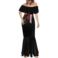 Custom American Flag Skull Mermaid Dress with Bowling Pins Flame Effect and Grunge Pattern - Wonder Print Shop