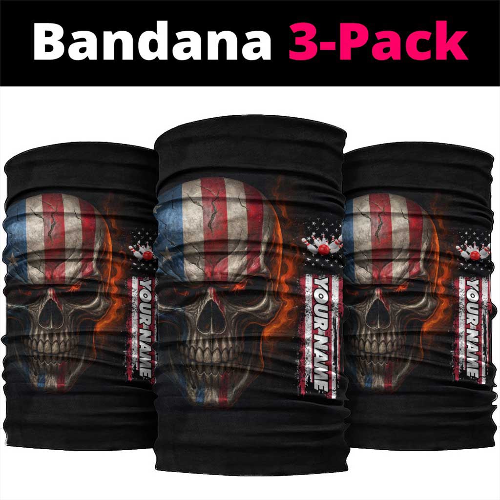 Custom American Flag Skull Neck Gaiter with Bowling Pins Flame Effect and Grunge Pattern - Wonder Print Shop
