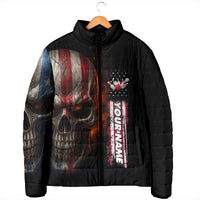 Custom American Flag Skull Padded Jacket with Bowling Pins Flame Effect and Grunge Pattern - Wonder Print Shop