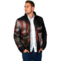 Custom American Flag Skull Padded Jacket with Bowling Pins Flame Effect and Grunge Pattern - Wonder Print Shop