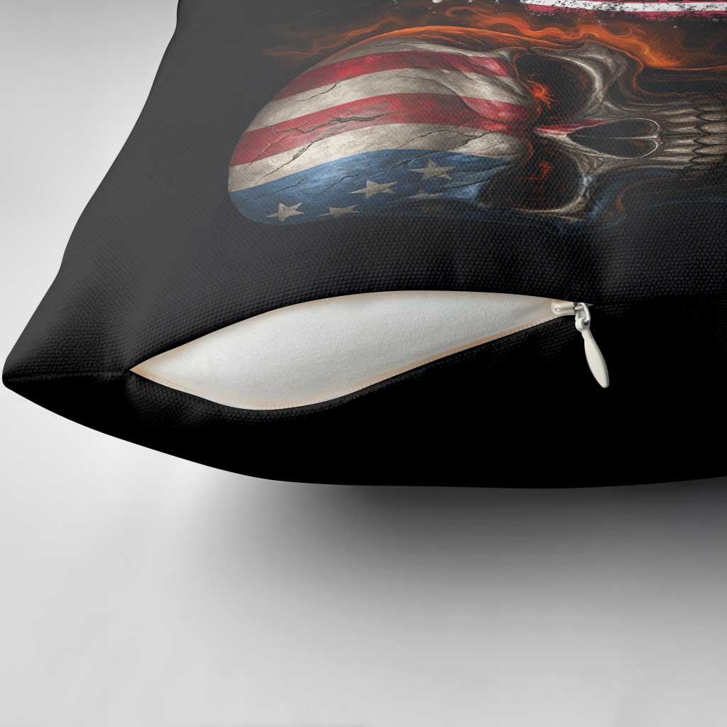 Custom American Flag Skull Pillow Cover with Bowling Pins Flame Effect and Grunge Pattern - Wonder Print Shop