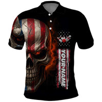 Custom American Flag Skull Polo Shirt with Bowling Pins Flame Effect and Grunge Pattern - Wonder Print Shop